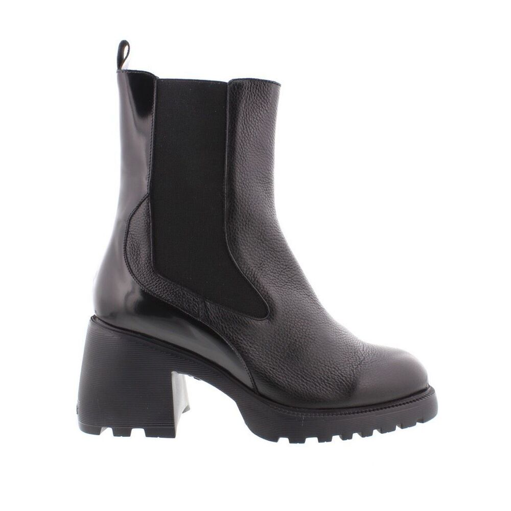 WONDERS Osso-v10 Lightweight Black Leather Chelsea Block Heel Boot